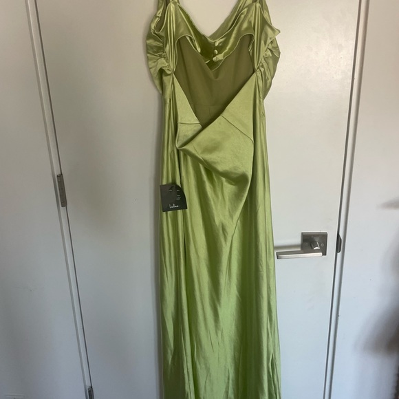 Lulus Flawless Finesse Light Green Satin Cowl Neck Backless Midi Dress - Picture 8 of 11